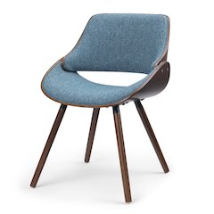Malden Bentwood Dining Chair With Wood Back In Denim Blue Linen Look Fabric