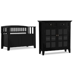 36 inch Wide Small Storage Bench and 36 inch Wide Storage Cabinet in Black