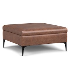 Coffee Table Storage Ottoman With Lift Up Lid In Distressed Saddle Brown