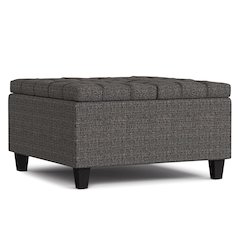 30 inch Wide Square Small Coffee Table Storage Ottoman in Ebony Tweed Polyester