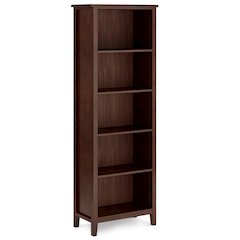 Artisan Solid Wood 5 Shelf Bookcase In Russet Brown