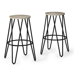 26 Inch Metal Counter Height Stool With Wood Seat (Set Of 2) In Natural / Black