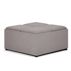 Avalon Square Coffee Table Storage Ottoman In Cloud Grey Linen Look Fabric
