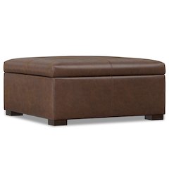 Square Square Coffee Table Storage Ottoman In Distressed Chestnut Brown