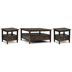 36"W Coffee Table with 2 20"W End Tables in Tobacco Brown (Set of 3)