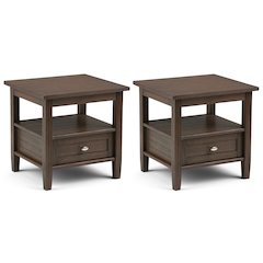 20 inch Solid Wood Transitional End Table in Farmhouse Brown (Set of 2)