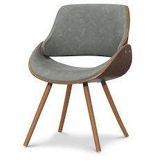 Dining Chair With Wood Back In Distressed Grey Vegan Faux Leather