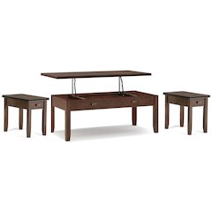 46"W Lift-Top Coffee Table with 2 14"W End Tables in Russet Brown (Set of 3)