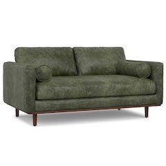 Morrison 72-inch Mid-Century Modern Sofa in Moss Green Genuine Leather