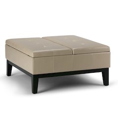 Dover Square Coffee Table Storage Ottoman In Satin Cream Vegan Faux Leather