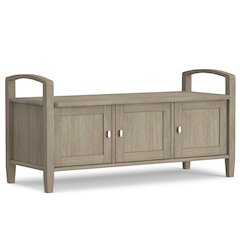 Warm Shaker Solid Wood Entryway Storage Bench In Distressed Grey