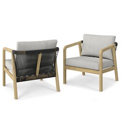 Palmetto Solid Acacia Wood Outdoor Conversation Chair (Set Of 2) In Stone Grey
