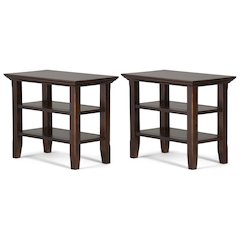 14 inch Solid Wood Transitional Narrow Side Table in Brunette Brown (Set of 2)