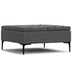 Laura Mid Century Lift Top Storage Ottoman in Slate Grey Polyester Linen