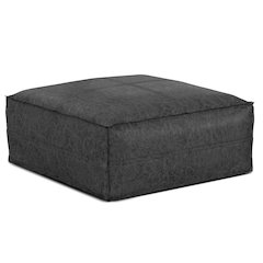 Brody Large Square Coffee Table Pouf In Distressed Black Vegan Faux Leather