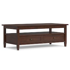Warm Shaker Solid Wood 48 inch Wide Transitional Coffee Table in Russet Brown
