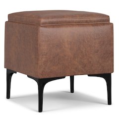 Natasha Storage Ottoman With Tray In Distressed Saddle Brown  Vegan Faux Leather