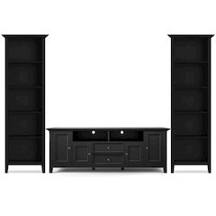 72"W TV Stand with Two 24"W 5 Shelf Bookcases in Black (Set of 3)