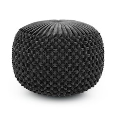 Renee Round Pouf In Slate Grey Velvet Fabric