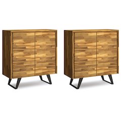 Lowry Solid Acacia 39 Inch Storage Cabinet In Distressed Golden Wheat (Set Of 2)