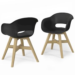 Kona Solid Acacia Wood Outdoor Dining Chair In Plastic ( Set Of 2 ) In Black