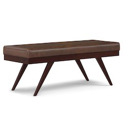Chanelle SOLID HARDWOOD Mid Century Ottoman Bench in Distressed Chestnut Brown