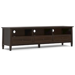 72 Inch Low Tv Media Stand In Tobacco Brown For Tvs Up To 80 Inches