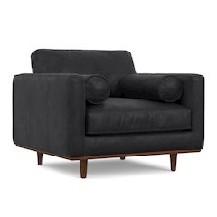 Mid-Century Modern Accent Chair In Lead Black Top Grain Genuine Leather