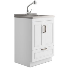 Cardinal 24 Inch Laundry Cabinet With Faucet And Stainless Steel Sink In White