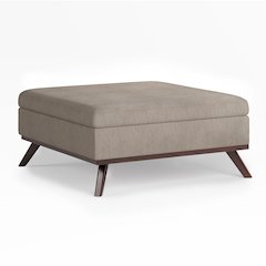 Owen Square Coffee Table Storage Ottoman In Natural Polyester Fabric