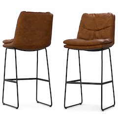 Mid Century Modern Bar Stool (Set Of 2) In Camel Brown Vegan Faux Leather