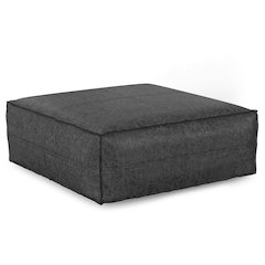 Brody Extra Large Coffee Table Pouf In Distressed Black Vegan Faux Leather