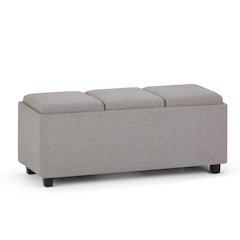 Avalon Storage Ottoman In Cloud Grey Linen Look Fabric
