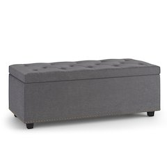 Hamilton Lift Top Rectangular Storage Ottoman In Slate Grey Linen Look Fabric