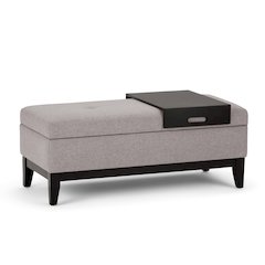 Oregon Storage Ottoman Bench With Tray In Cloud Grey Linen Look Fabric