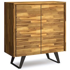 Lowry Solid Acacia Wood Medium Storage Cabinet In Distressed Golden Wheat