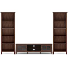 72"W Low TV Stand with Two 26"W 5 Shelf Bookcases in Russet Brown (Set of 3)