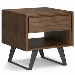 Lowry Solid Acacia Wood End Table In Rustic Natural Aged Brown