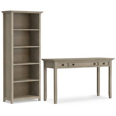 54 inch Wide Desk with 30 inch Wide Bookcase in Distressed Grey (Set of 2)