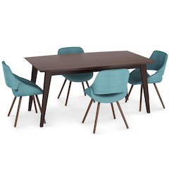 Malden / Draper Solid Hardwood 5 Piece Dining Set In Turquoise Blue