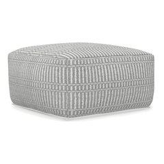 20"W Boho Outdoor/Indoor Square Pouf in Grey/White Recycled Polyester, Assembled