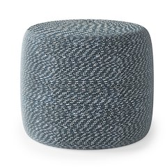 Bayley Round Braided Pouf In Aegean Blue And Natural Cotton