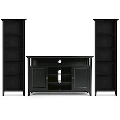 54"W TV Stand with Two 24"W 5 Shelf Bookcases in Black (Set of 3)