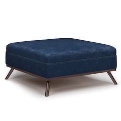 Coffee Table Storage Ottoman In Distressed Dark Blue Vegan Faux Leather