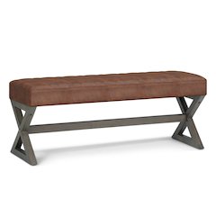 Salinger Solid Hardwood Large Ottoman Bench In Distressed Saddle Brown