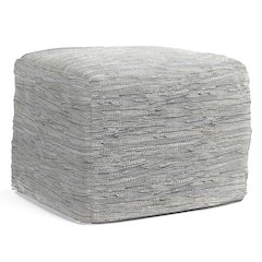 Fredrik Square Pouf In Cream Woven Genuine Leather