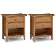 24 inch Solid Wood Traditional Bedside Table in Light Golden Brown (Set of 2)