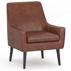 Robson Accent Chair In Distressed Saddle Brown Faux Leather
