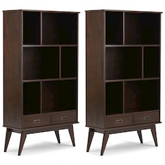 Draper 35 Inch Solid Wood 6 Cubbie Bookcase In Medium Auburn Brown (Set Of 2)