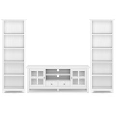 60"W TV Stand with Two 26"W 5 Shelf Bookcases in White (Set of 3)